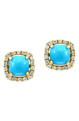 14K Yellow Gold Turquoise & Diamond Stud Earrings